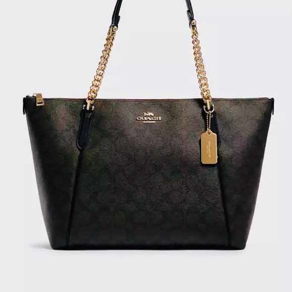 Coach Brown and Black Tote with Gold Accents - Picture 1 of 6